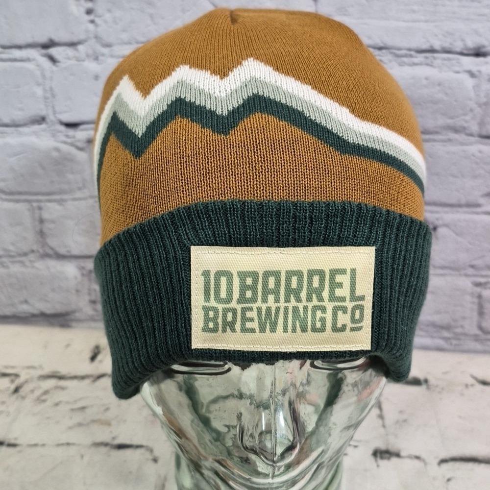 10 Barrel Brewing Beanie Hat Adult O/S Gold Sage Mountain Stripe Wam Ski Cap New